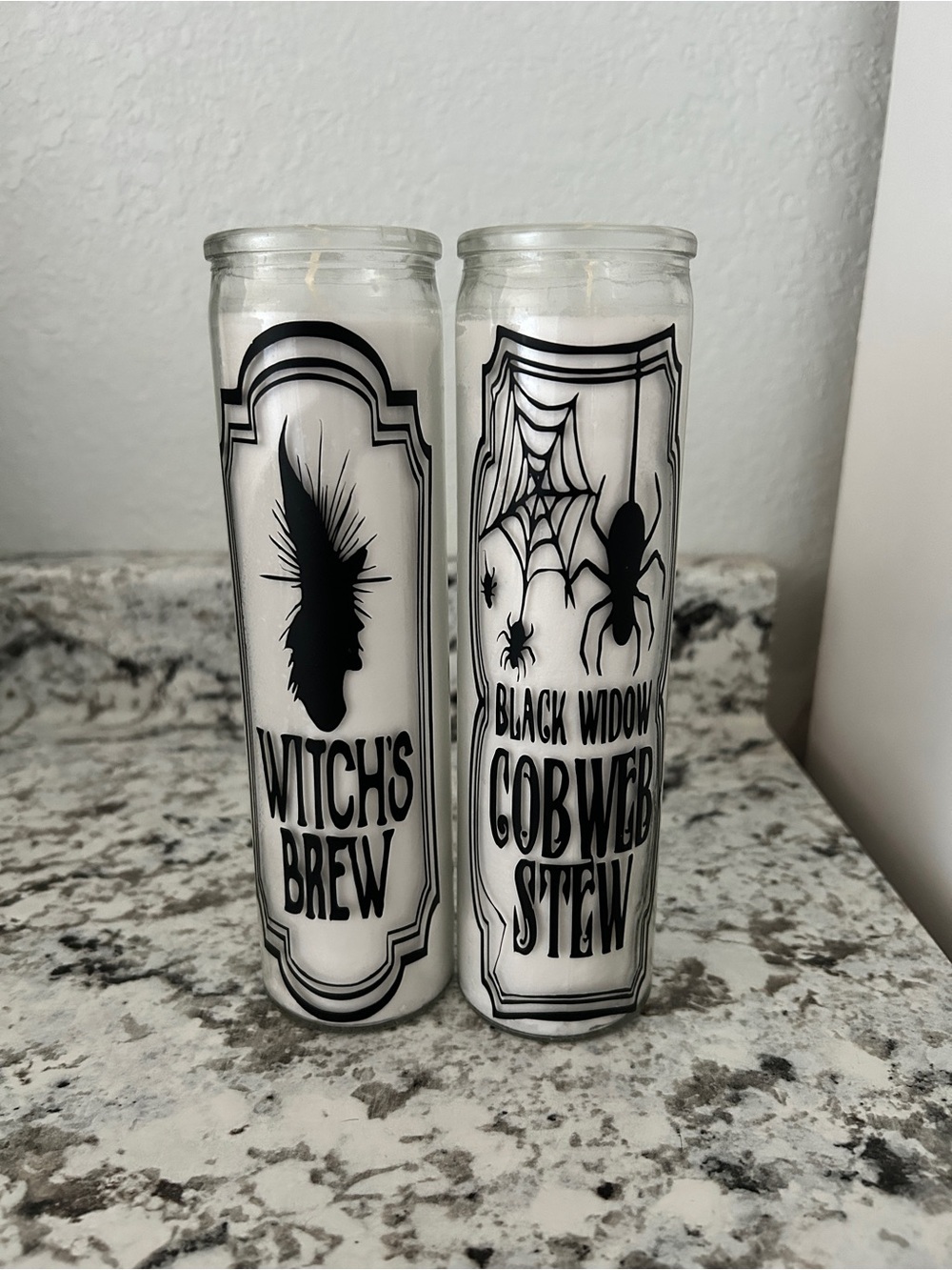 Witch's Brew & Black Widow Cobweb Stew White Decorative Candle Set